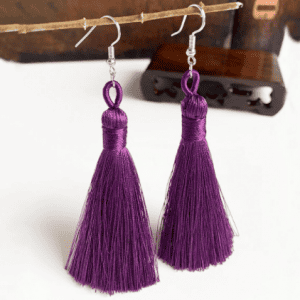 Trendy Handmade Tassel Earrings in Dark Purple