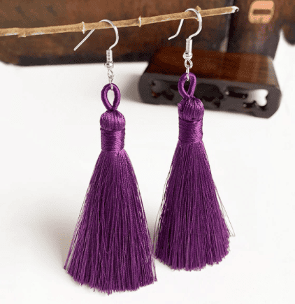Trendy Handmade Tassel Earrings in Dark Purple