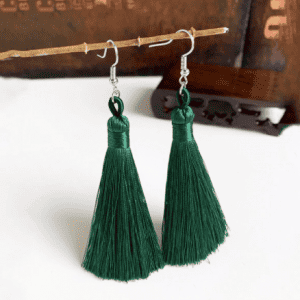 Trendy Handmade Tassel Earrings in Dark Green