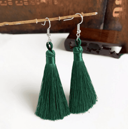 Trendy Handmade Tassel Earrings in Dark Green