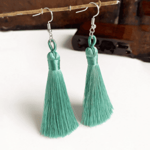 Trendy Handmade Tassel Earrings in Lake Green