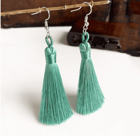 Trendy Handmade Tassel Earrings in Lake Green