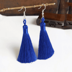 Trendy Handmade Tassel Earrings in Sapphire Blue