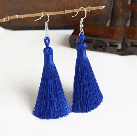 Trendy Handmade Tassel Earrings in Sapphire Blue