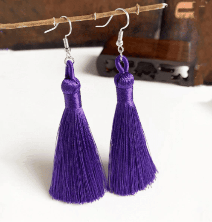 Trendy Handmade Tassel Earrings in Purple