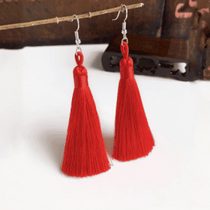 Trendy Handmade Tassel Earrings in Red