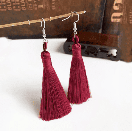 Trendy Handmade Tassel Earrings in Wine Red