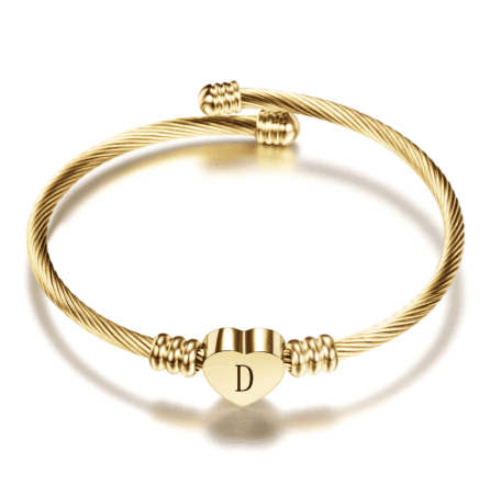 Gold Heart Bracelet with Your Choice of Initial