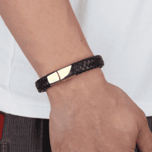 Men's Black and Gold Leather Bracelet
