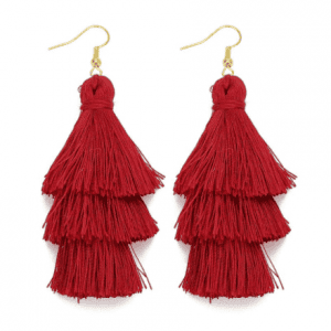 Layered Tassel Earrings - Red