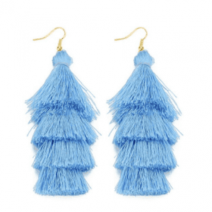 Layered Tassel Earrings - Blue