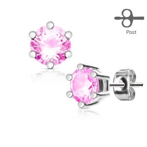 Pink CZ 316L Surgical Steel Stud Earrings