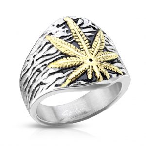 Gold IP Cannabis Leaf Ring