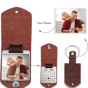 Photo Leather Key Ring With Engraved Tag and Calendar