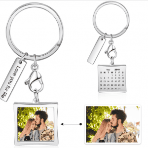 Photo Tag Key Ring With Engraved Tag and Calendar in Stainless Steel