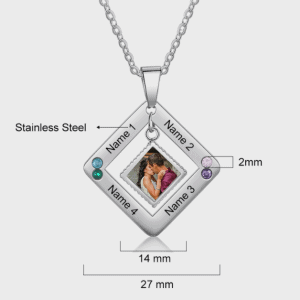 Photo Necklace with 4 Birthstones