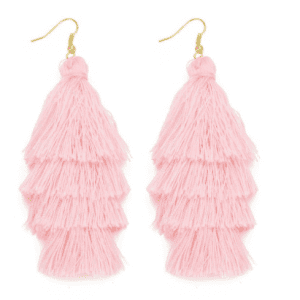 Layered Tassel Earrings - Pink