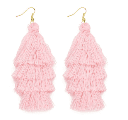 Layered Tassel Earrings - Pink