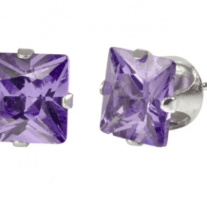 Stainless Steel Amethyst Cubic Zirconia Stud Earrings