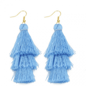 Layered Tassel Earrings - Lake Blue