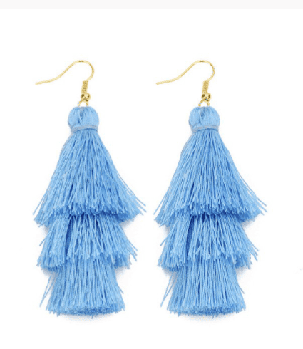 Layered Tassel Earrings - Lake Blue