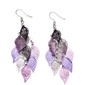 Elegant Boho Leaf Dangle Earrings - Purple