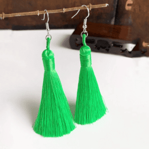 Trendy Handmade Tassel Earrings in Bright Green