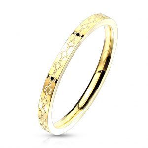 Floral Filigree Etched Gold IP Stainless Steel Ring