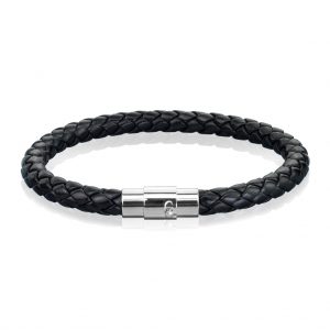 Black Bolo Braided Cord with Magnetic Stainless Steel Clasp Leather Bracelet
