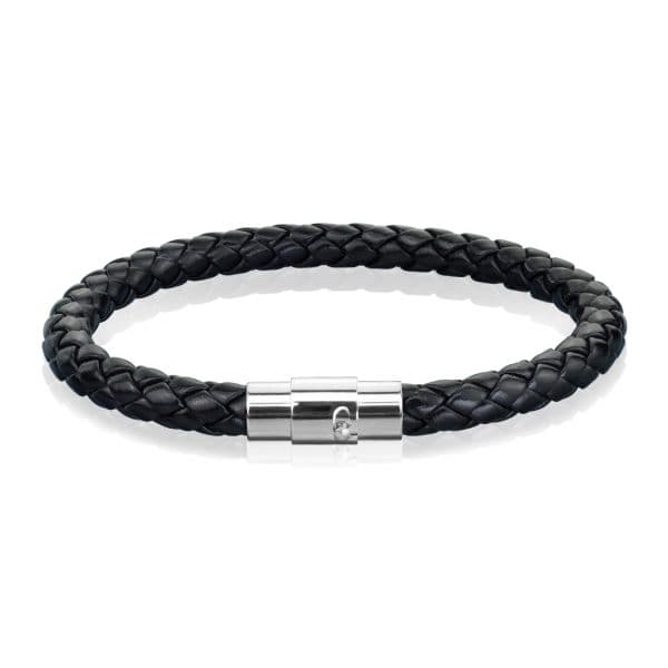 Black Bolo Braided Cord with Magnetic Stainless Steel Clasp Leather Bracelet