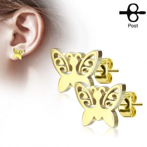 Butterfly Gold Plated 316L Stainless Steel Earring Studs Pair