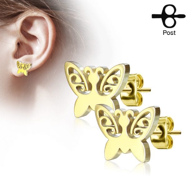 Butterfly Gold Plated 316L Stainless Steel Earring Studs Pair
