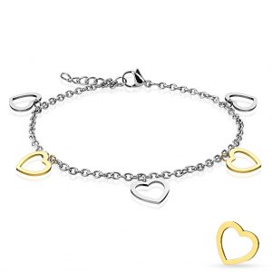 Gold and Steel Heart Dangling Charms 316L Stainless Steel Anklet/Bracelet