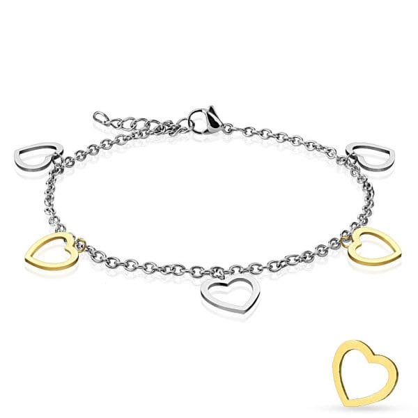 Gold and Steel Heart Dangling Charms 316L Stainless Steel Anklet/Bracelet