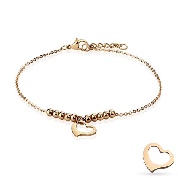Dangling Heart and Multi Beads Chain Rose Gold Stainless Steel Anklet/Bracelet