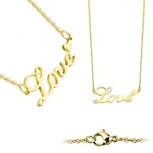 Love Lettering with Heart Pendant Gold Plated 316L Stainless Steel Chain Necklace
