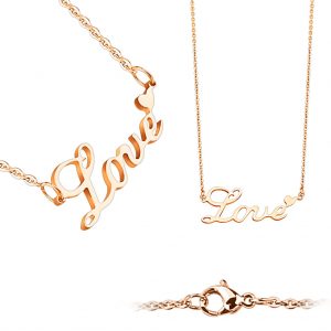 Love Lettering with Heart Pendant Rose Gold Plated 316L Stainless Steel Chain Necklace