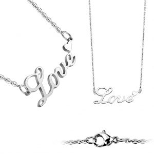 Love Lettering with Heart Pendant 316L Stainless Steel Chain Necklace