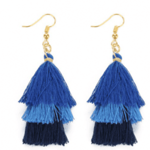 Layered Tassel Earrings - Shades of Blue