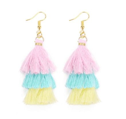 Layered Tassel Earrings - Pastel Colours