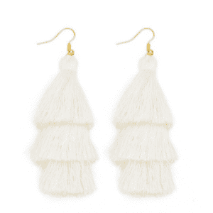 Layered Tassel Earrings - White
