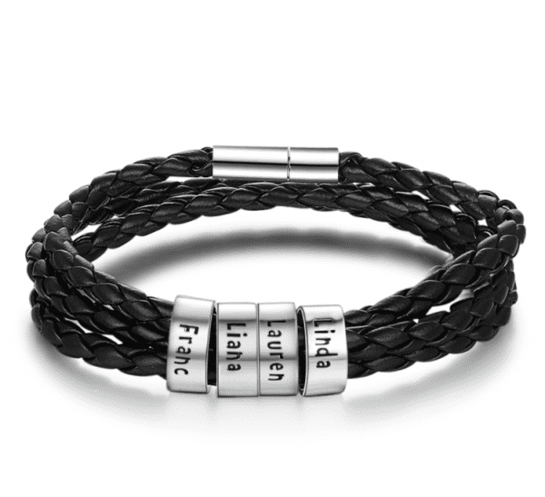 Sterling Silver Personalised Name Plate Braided Bracelet ( 4 Names)