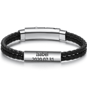 Personalised Engraved Black Braided Leather Bracelet