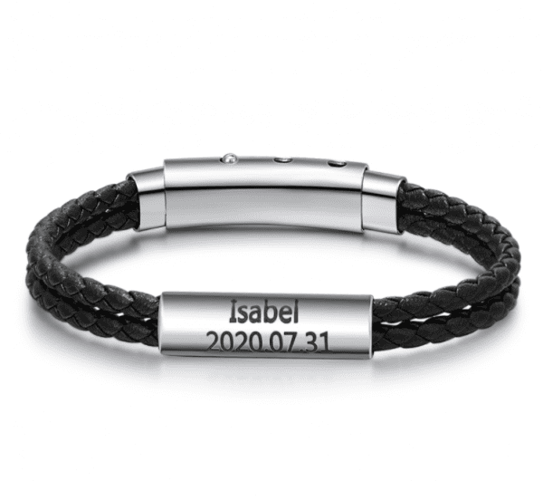Personalised Engraved Black Braided Leather Bracelet