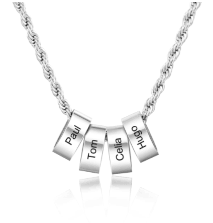 Men's Engraved Stainless Steel 4 Charm Necklace