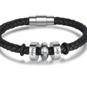Stainless Steel Personalised 2 Name Leather Bracelet ( 2 Names)