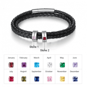 Stainless Steel Personalised Rope Bracelet with 2 Names & 2 Birthstones