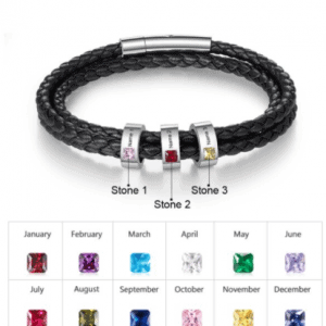 Stainless Steel Personalised Rope Bracelet with 3 Names & Birthstones