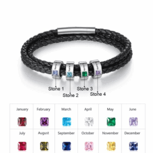 Stainless Steel Personalised Rope Bracelet with 4 Names &  Birthstones