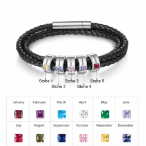 Stainless Steel Personalised Rope Bracelet with 5 Birthstones